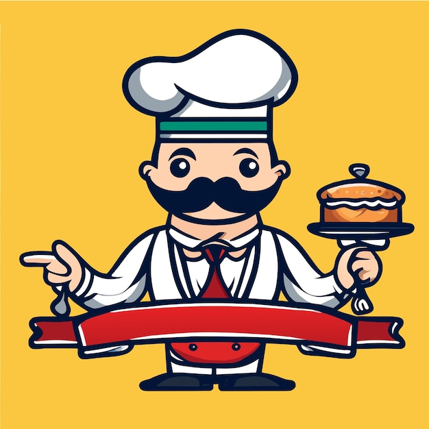 Chef cuisinier dessiné à la main mascotte plate élégante dessin de personnage de dessin animé autocollant icon concept isolé
