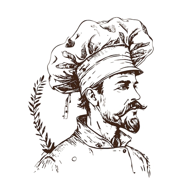 Chef cuisinier Silhouette en toque Cuisinier Couleur noire dans le style de croquis Illustration vectorielle