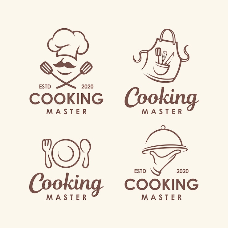 Vecteur chef, ensemble de modèles de logo de cuisine.