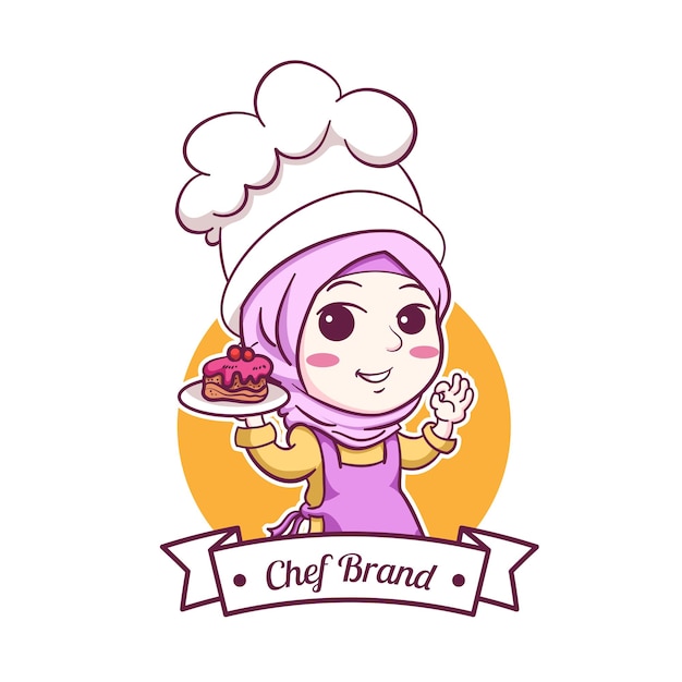 Chef Féminin Musulman Mignon Et Kawaii Portant Hijab Manga Chibi Illustration