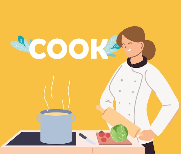 Chef de femme avec conception d'illustration de poêle industries