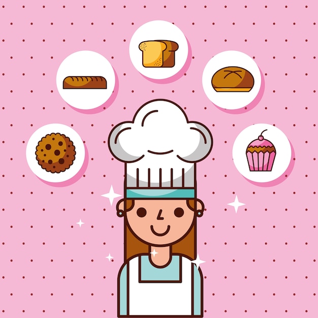 Vecteur chef fille personnage pain gâteau cookie