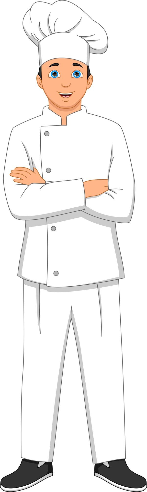 Chef de garçon debout et souriant sur fond blanc