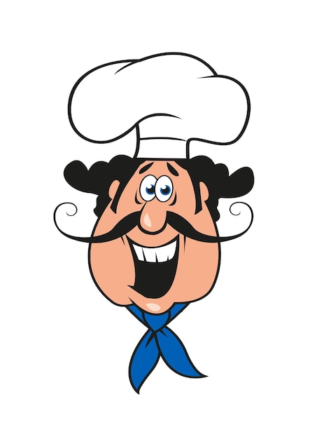 Chef Italien Moustachu De Dessin Animé Dans Le Chapeau De Cuisinier