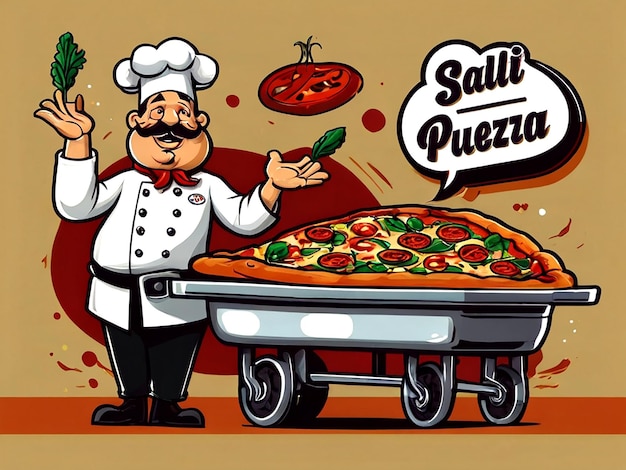 Vecteur le chef italien vectoriel et l'illustration de la pizza chaude isolés