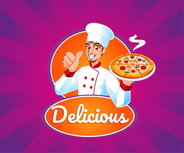 Chef Avec Le Logo De Mascotte De Nourriture Délicieuse De Pizza