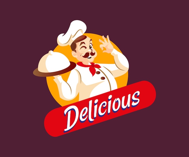 Un Chef Avec Un Logo De Mascotte De Nourriture Délicieuse
