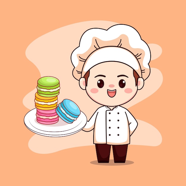 Vecteur chef masculin avec des macarons