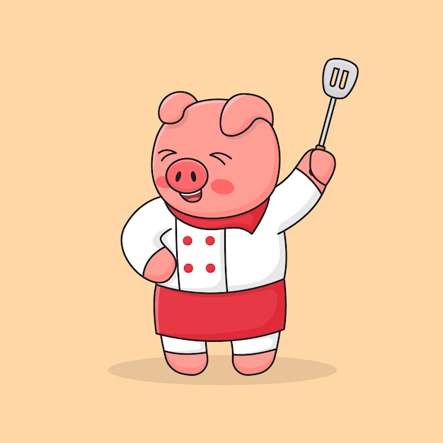 Vecteur chef piggy tenant une spatule