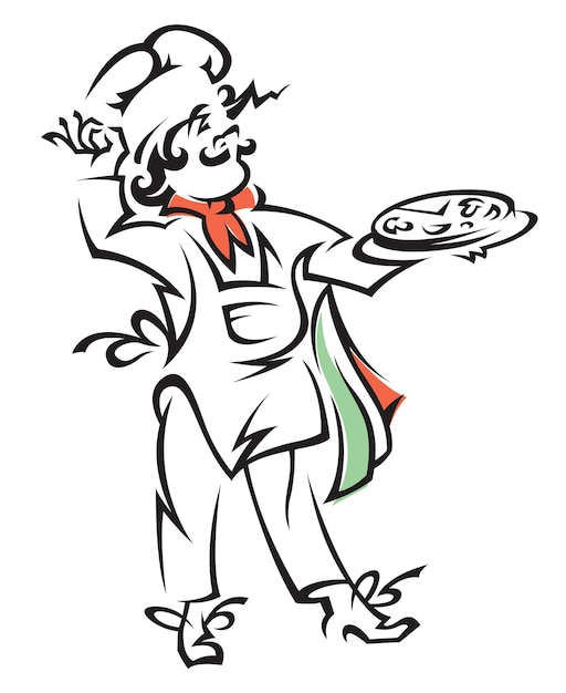 chef avec pizza à la main