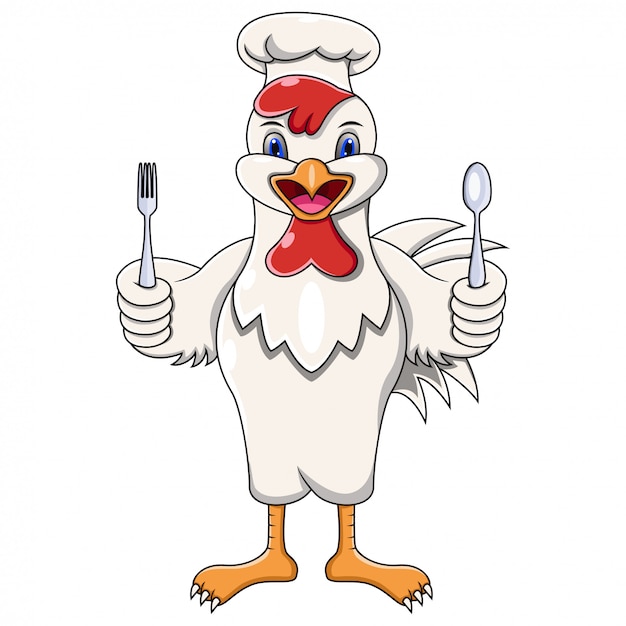 Vecteur chef de poulet de dessin animé avec cuillère