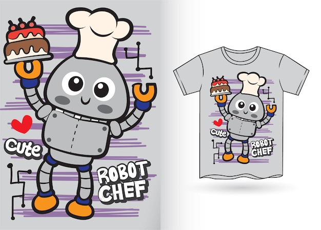 Chef robot mignon dessiné à la main pour t-shirt enfants