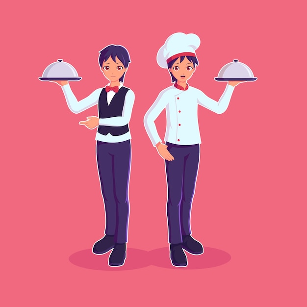 Chef Et Sous Chef Tenant Un Plateau