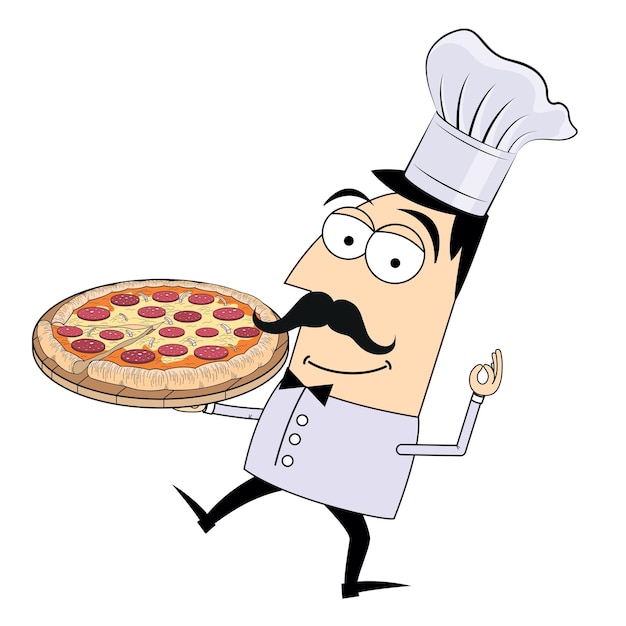 chef, tenue, pizza, illustration