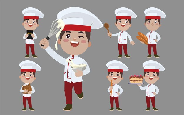 Chef Avec Vecteur De Poses Différentes