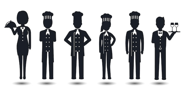 Chefs Et équipe De Restaurant Silhouettes Vectorielles En Coton