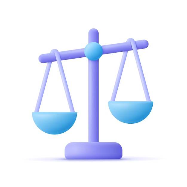 Échelle de la justice Équilibre et justice concept de droit Icône de vecteur 3d Style minimal de dessin animé