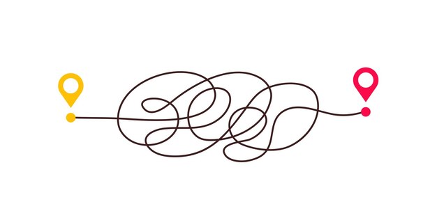 Chemin de chaos de manière difficile du point A à B Concept de simplification du chaos complexe Manière simple et facile