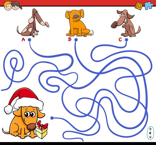 Chemin de jeu labyrinthe avec des chiens de dessin animé