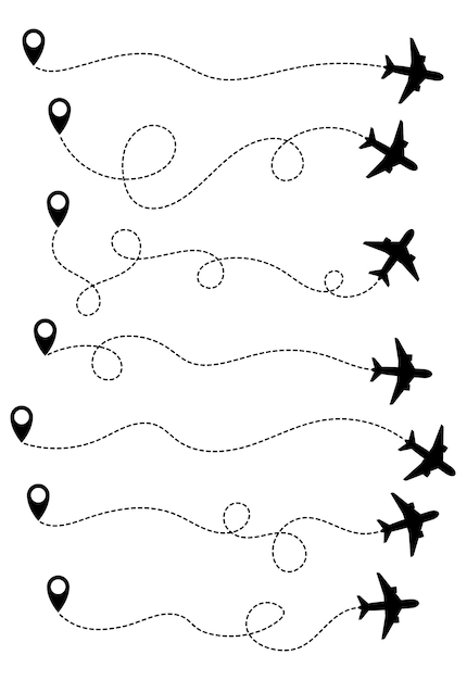 Vecteur chemin de voyage avion set vector illustration isolé sur blanc
