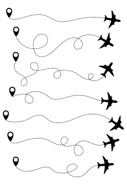 Chemin De Voyage Avion Set Vector Illustration Isolé Sur Blanc