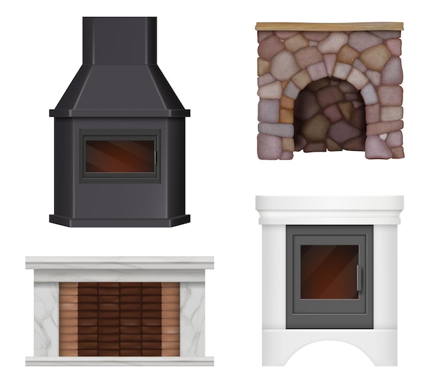 Cheminée réaliste Accueil lieu de cheminée moderne pour se détendre symboles de concept de confort images vectorielles décentes de cheminées de briques et de colonnes décoratives