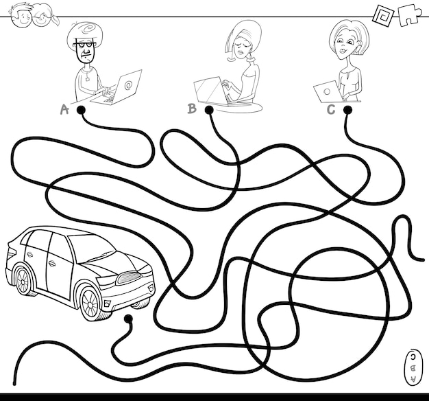 Chemins Labyrinthe Avec Les Gens Et Le Livre De Coloriage De Voiture