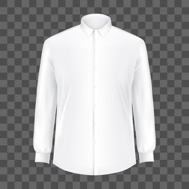 Chemise blanche masculine vectorielle à manches longues à l'avant modèle vectoriel réaliste isolé