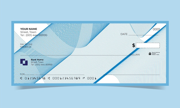 Chèque en blanc, conception de chèque bancaire, format vectoriel