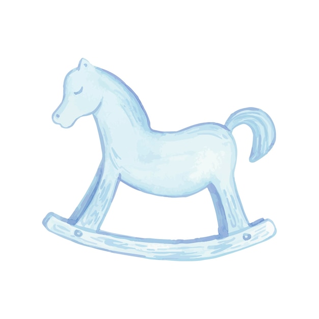 Cheval de bois bleu bébé Illustration vectorielle aquarelle