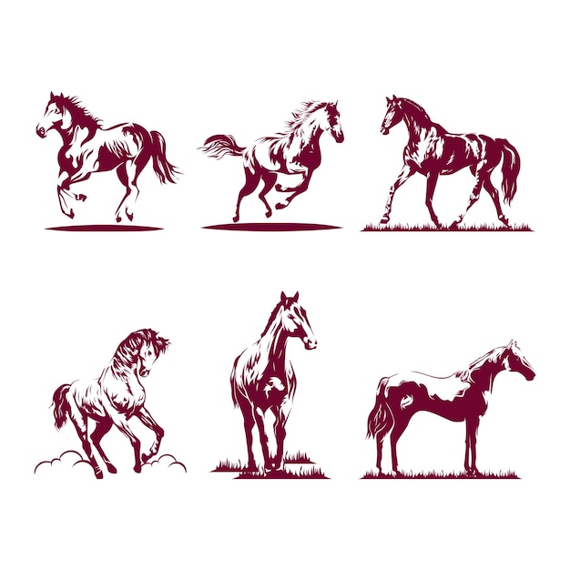 Cheval Debout Cours Exécution Silhouette Faune Ferme Animale Style Gravure