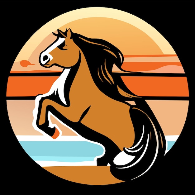 Vecteur cheval debout dans un champ dessin animé dessiné à la main autocollant icône concept illustration isolée