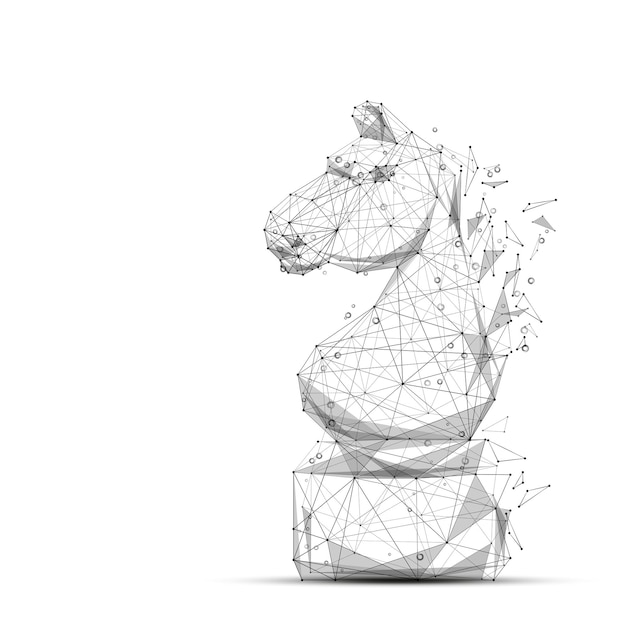 Cheval d'échecs polygonal Illustration vectorielle de ligne low poly isolée sur fond blanc