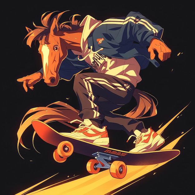 Un Cheval Fait Du Skateboard Dans Le Style Des Dessins Animés