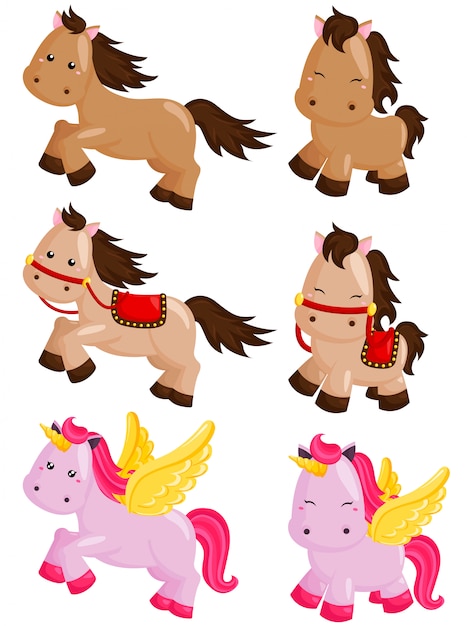 Cheval Et Licorne Vector Set