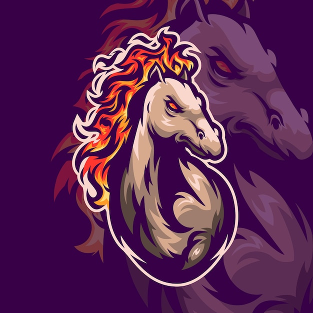 Cheval Avec Logo Ou Illustration De Cheveux Enflammés