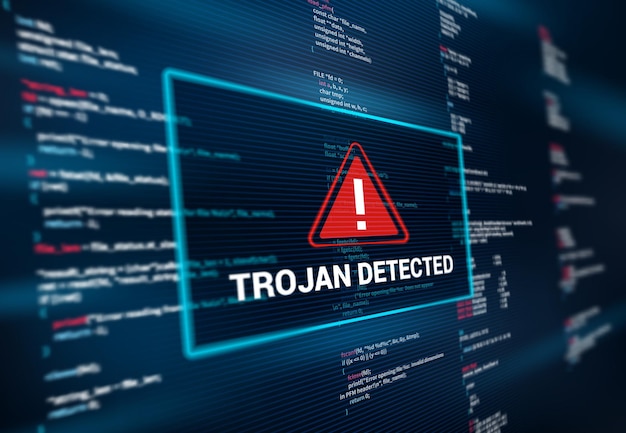 Cheval de Troie détecté en arrière-plan du message d'alerte d'avertissement