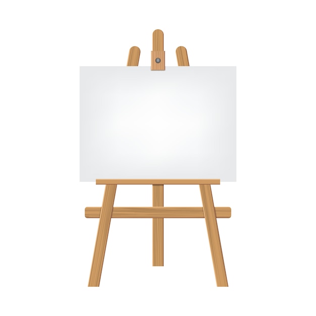 Chevalets de Sienna en bois avec toile vierge vide isolé sur fond blanc