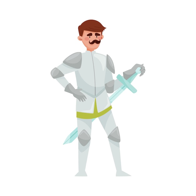 Vecteur chevalier en armure de fer et épée tranchante illustration vectorielle