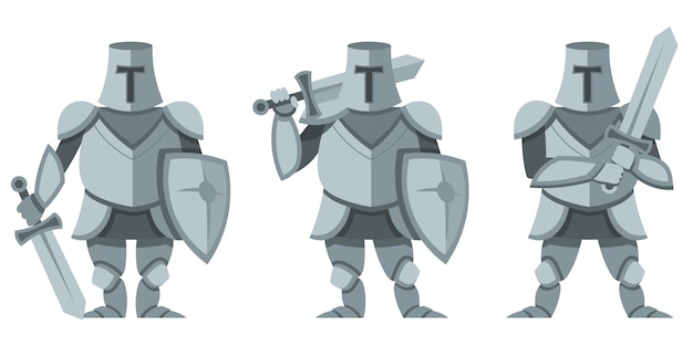 Vecteur chevalier dans des poses différentes. personnage masculin en style cartoon.