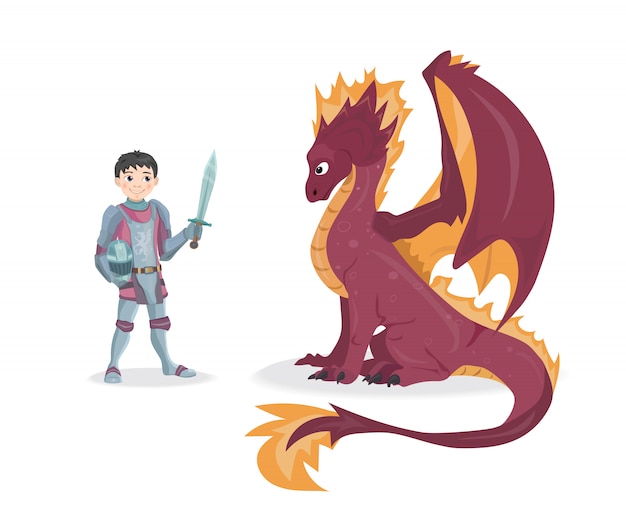 Chevalier Et Dragon Vector Illustration