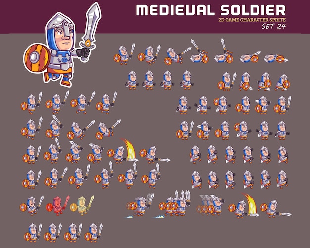 Chevalier Médiéval Cartoon Game Character Animation Sprite