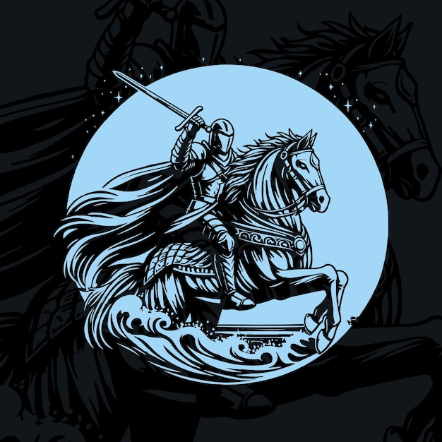 Un Chevalier Sur Son Cheval Avec Une Lune Fond D'illustration Créative Generative Ai