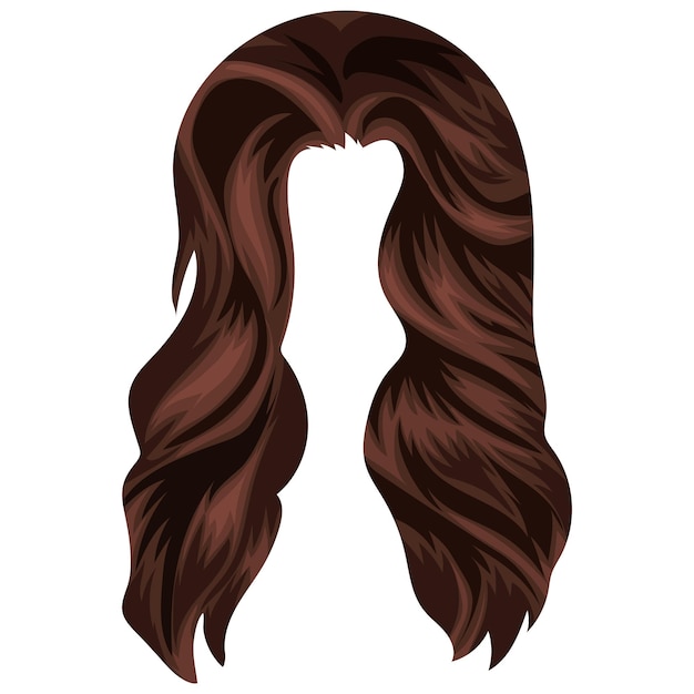 Vecteur cheveux bruns longs féminins avec une coupe de modèle en cascade qui couvre le visage des deux côtés