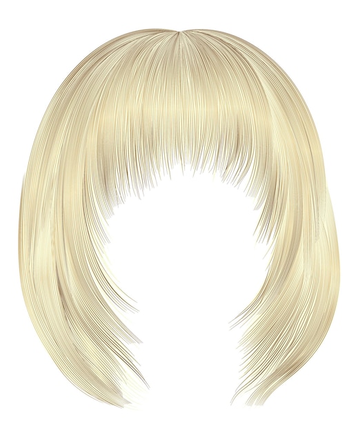 Vecteur cheveux tendance bob kare avec frange. couleurs blond clair. longueur moyenne. style de beauté. 3d réaliste.