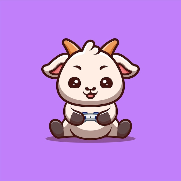 Vecteur chèvre assis gaming logo mascotte dessin animé mignon kawaii créatif