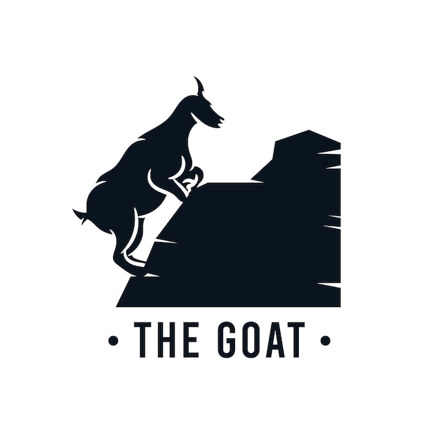 Vecteur chèvre de montagne silhouette logo vectoriel noir et blanc aventure en plein air ferme bétail illustration