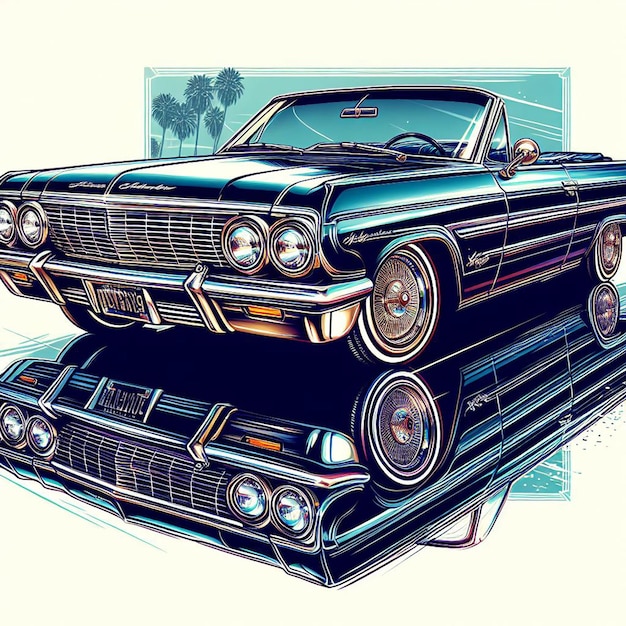 Vecteur chevrolet impala 1964 chevrolet lowrider v8 muscle car photo isolée affiche de fond blanc à los angeles