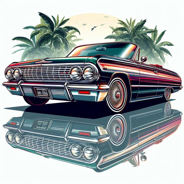 Vecteur chevrolet impala 1964 chevrolet lowrider v8 muscle car photo isolée affiche de fond blanc à los angeles