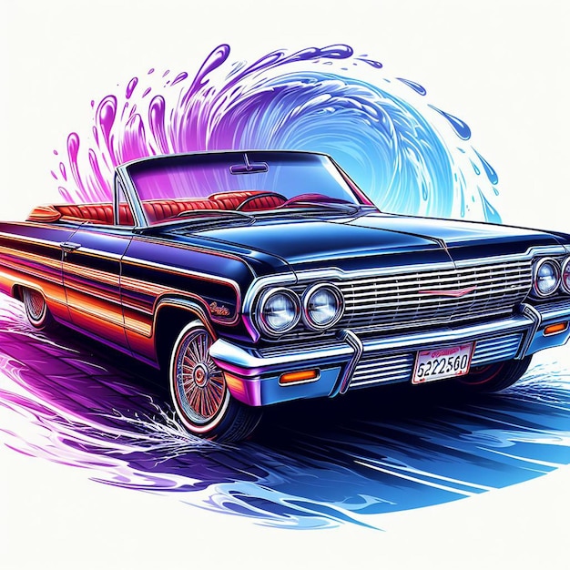 Vecteur chevrolet impala 1964 chevrolet lowrider v8 muscle car photo isolée affiche de fond blanc à los angeles